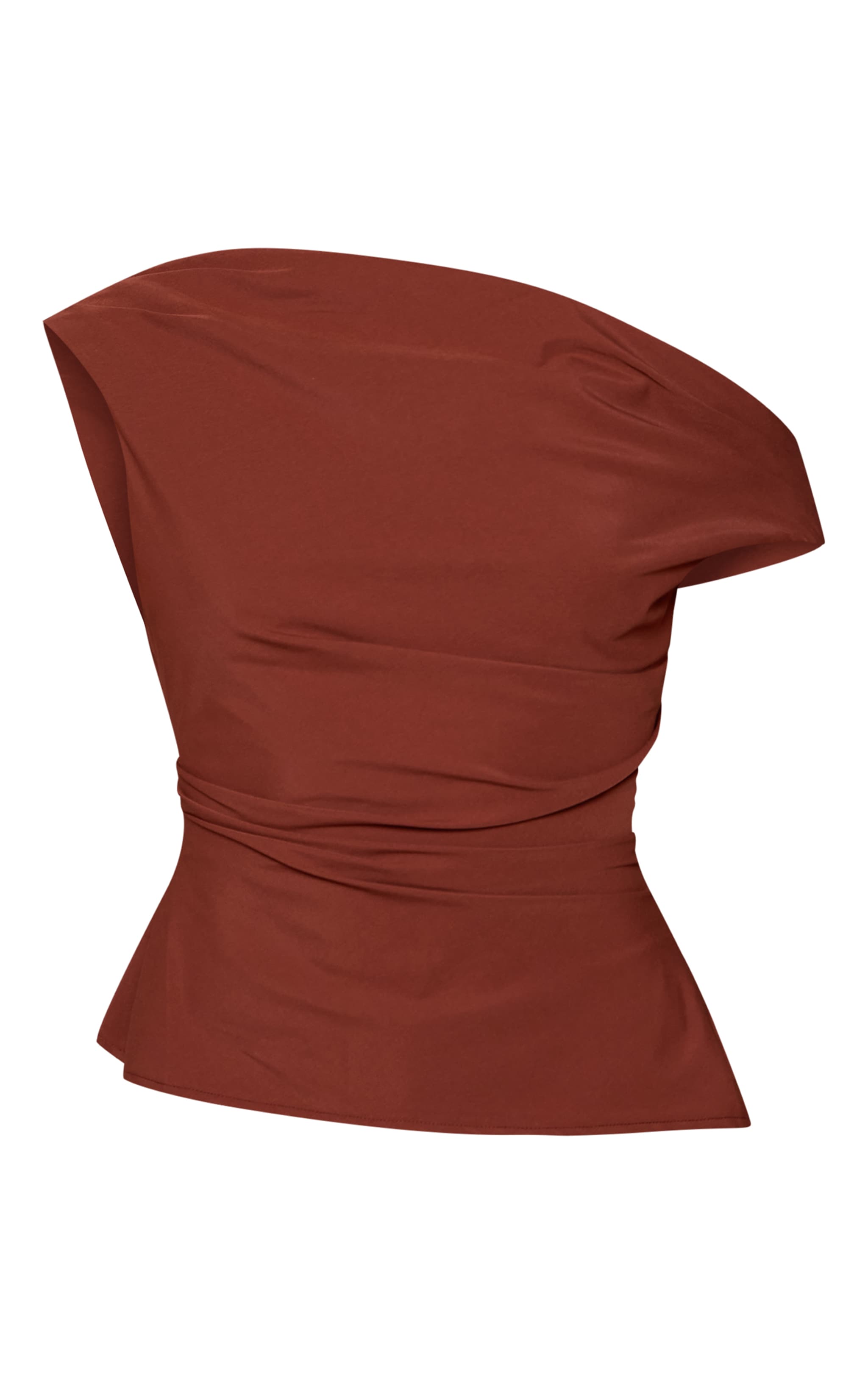 Top drapé chocolat à col asymétrique image 5