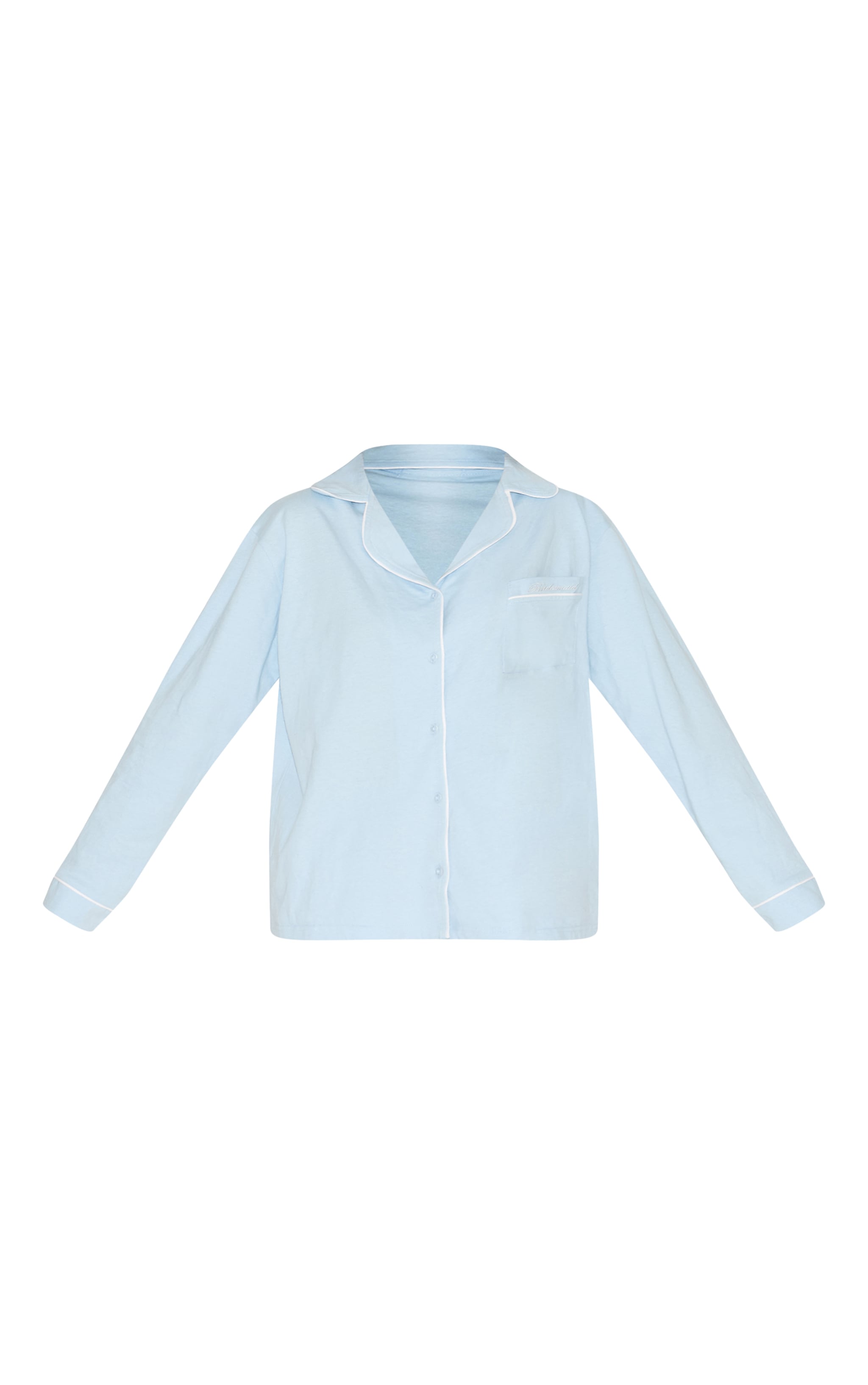 Baby Blue Bridesmaid Embroidered Jersey Piping Short Pj Set image 5