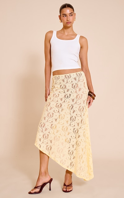 Lemon Asymmetric Lace Midaxi Skirt
