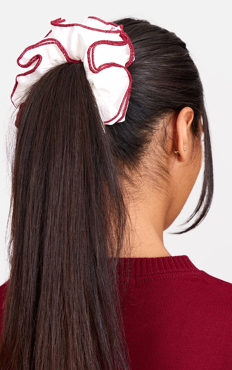 Cream Satin Double Layer Scrunchie image 1