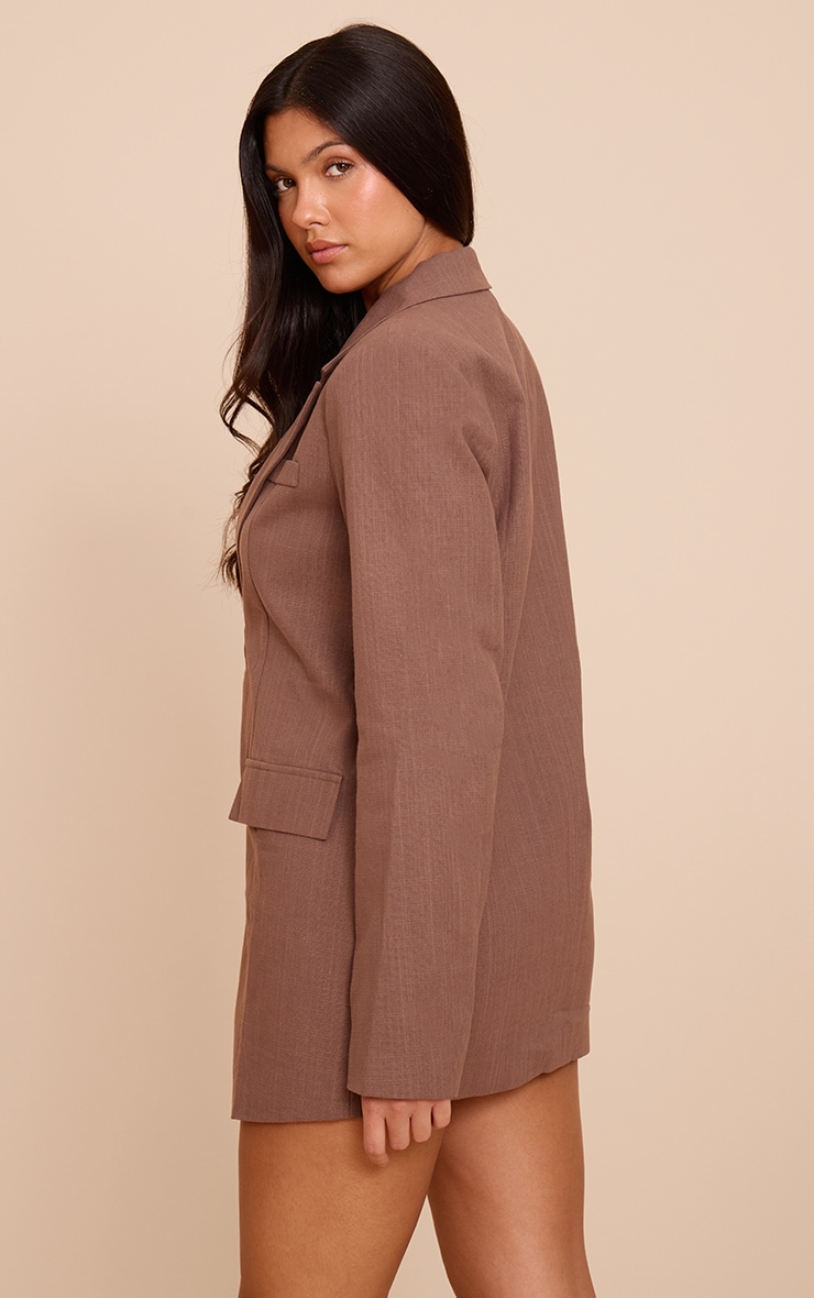 Chocolate Linen Blend Blazer Dress image 2