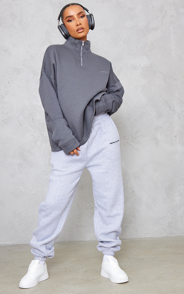 Charcoal Oversized Half Zip High Neck Sweatshirt image 1