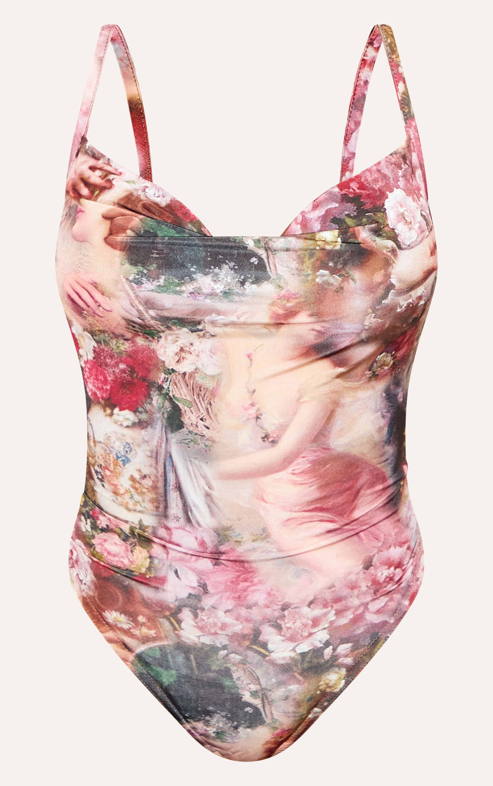 Shape Rose Femme Renaissance Print Slinky Cowl Neck Bodysuit image 5