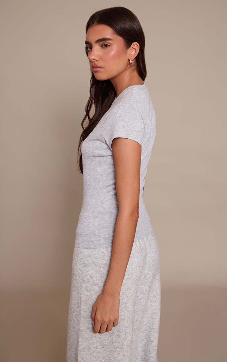 Grey Fitted Embroidered T-Shirt image 2