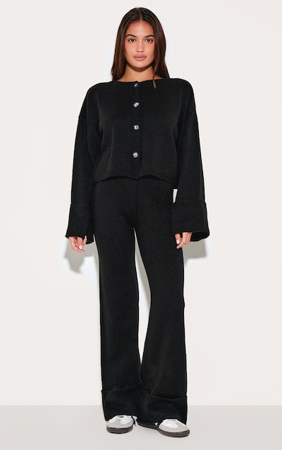 Black Turn Up Hem Knit Pants