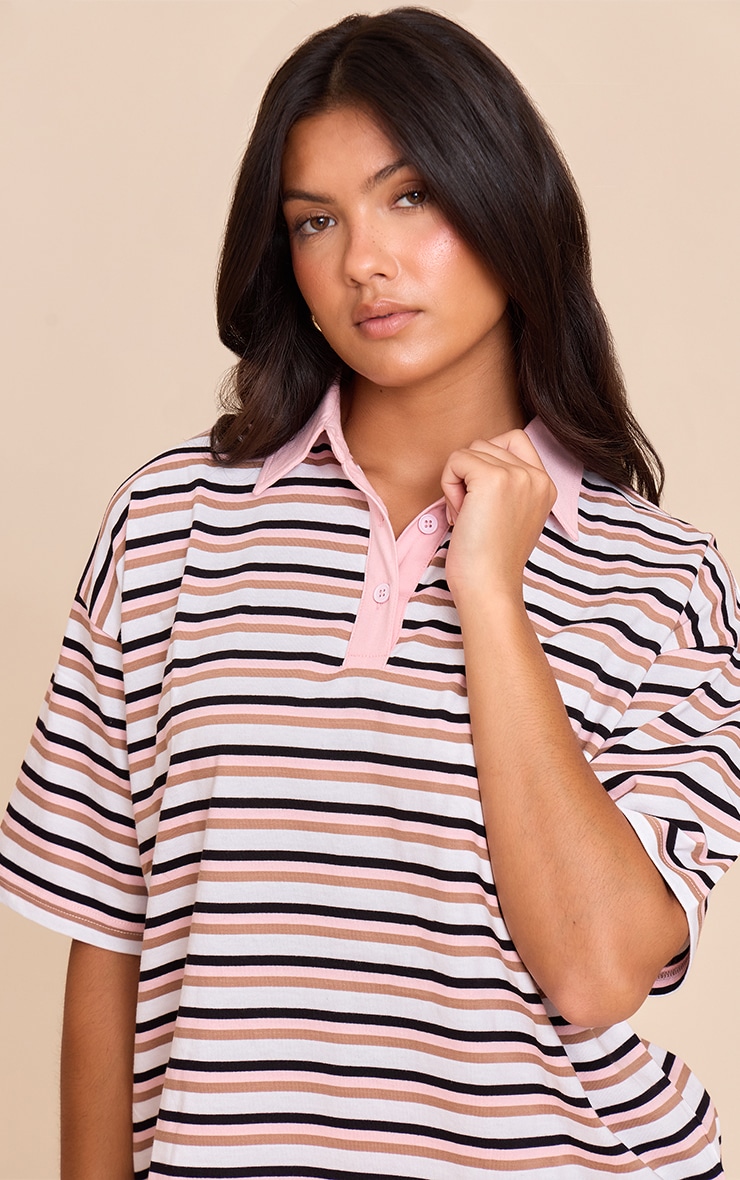 Pink Striped Oversized Collared T-shirt image 4