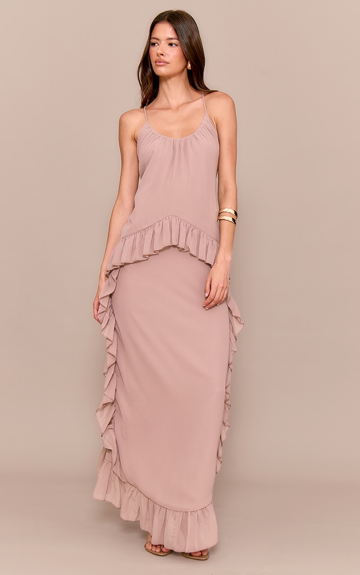 Taupe Chiffon Frill Cami Maxi Dress image 1