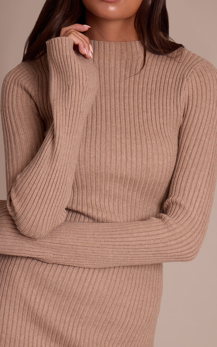 Taupe Rib Knitted Dress image 4