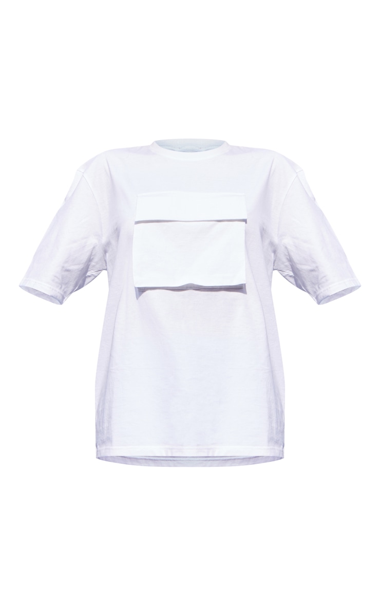 White Pocket Front Detail Oversized T Shirt image 5