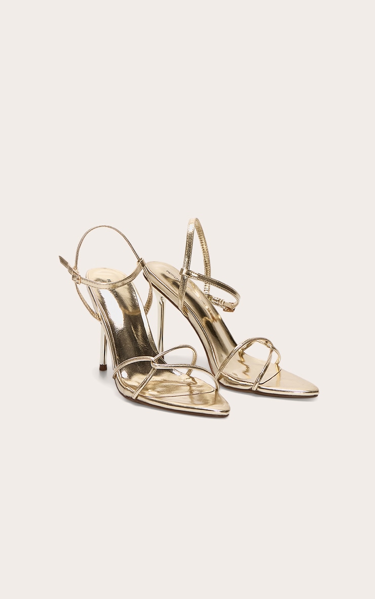 Gold Pu Point Toe Thin Strappy High Stiletto Heeled Sandals image 2