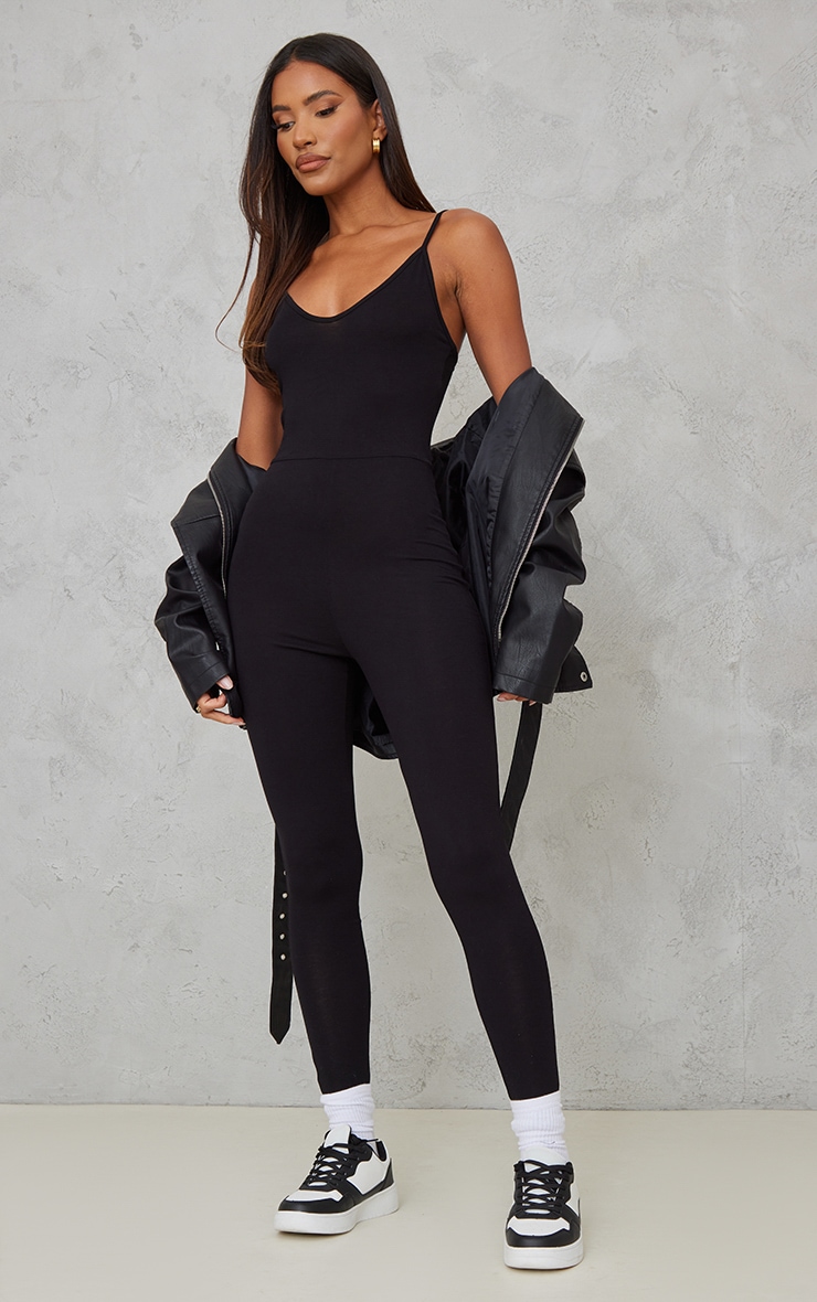 Black Basic Strappy Plunge Jumpsuit image 3