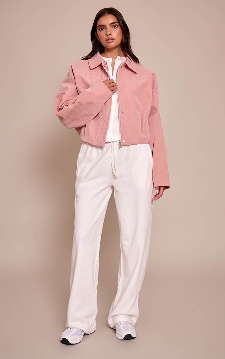 Dusty Pink Faux Suede Covered Placket Bomber Jacket image 3