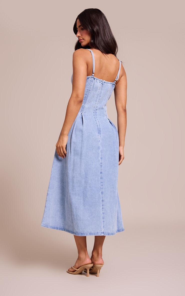 Petite Robe patineuse en jean bleu moyen délavé image 2