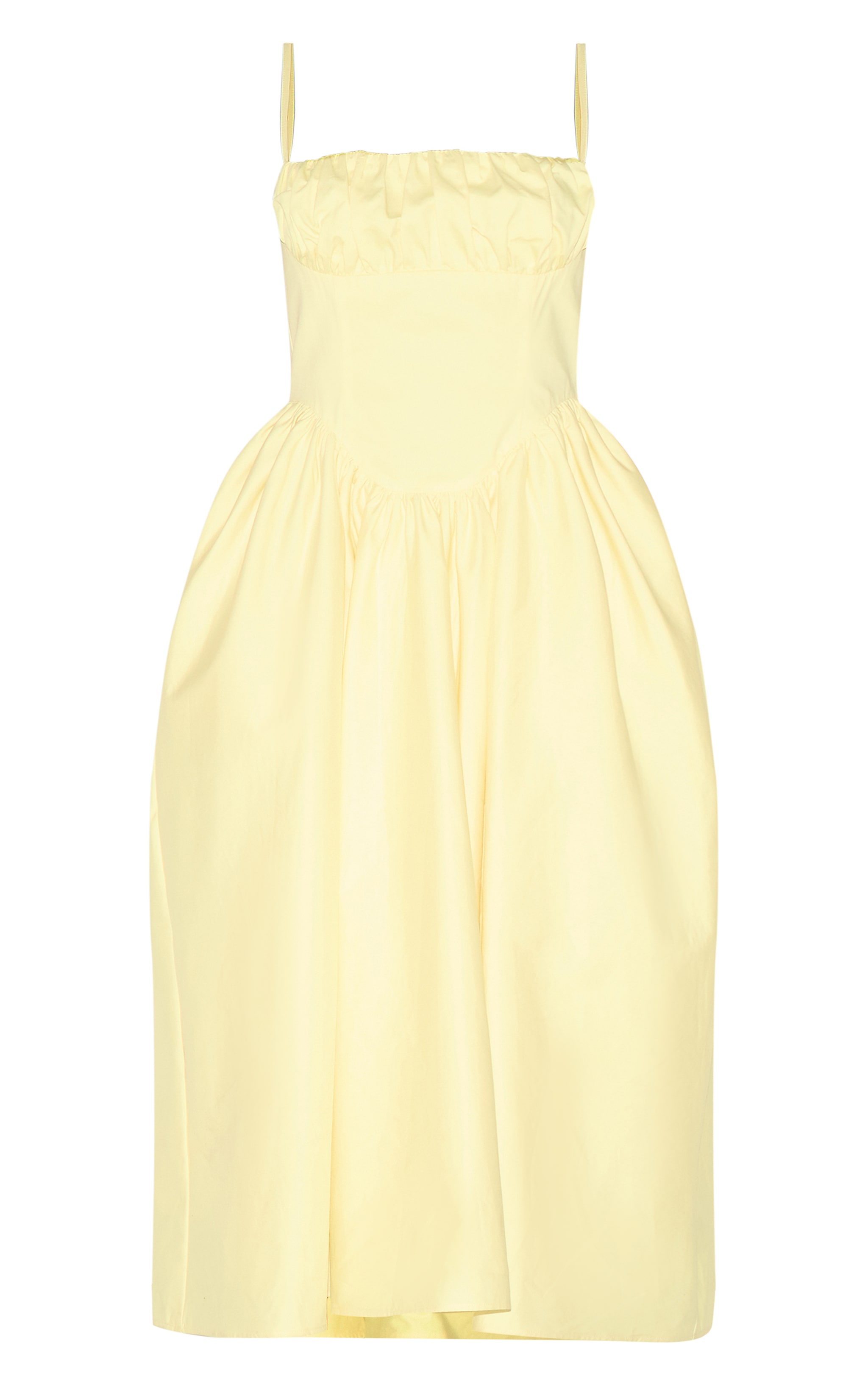 Robe mi-longue style corset jaune citron froncée à bretelles image 5