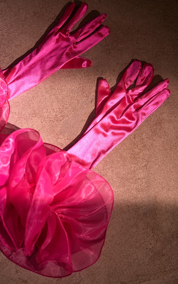 Hot Pink Satin Extra Frill Satin Gloves PrettyLittleThing