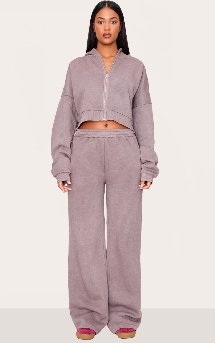 Tall Washed Brown Drawstring Wide Leg Track Pants image 1