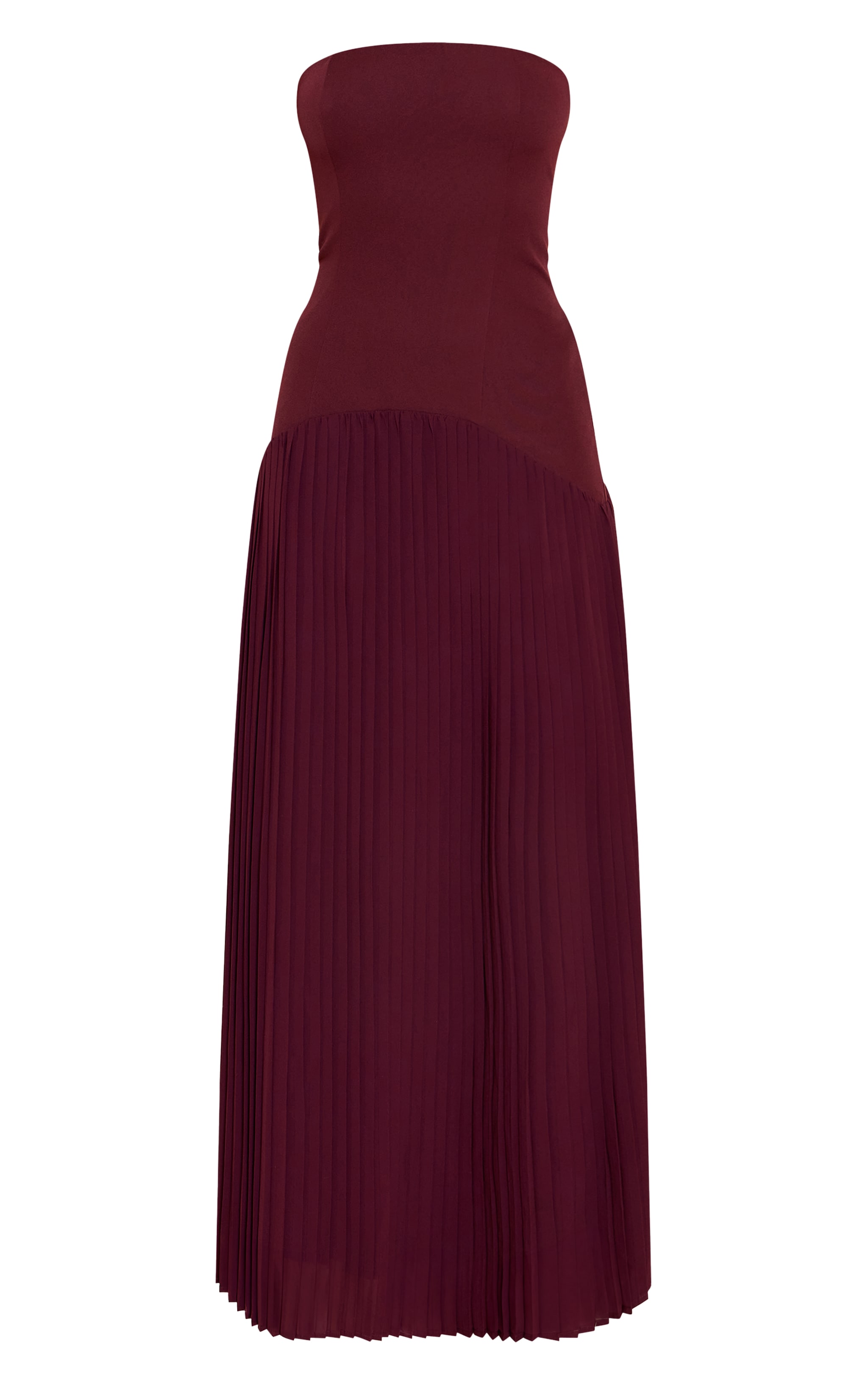 Plum Woven Bandeau Pleated Hem Detail Maxi Dress image 5