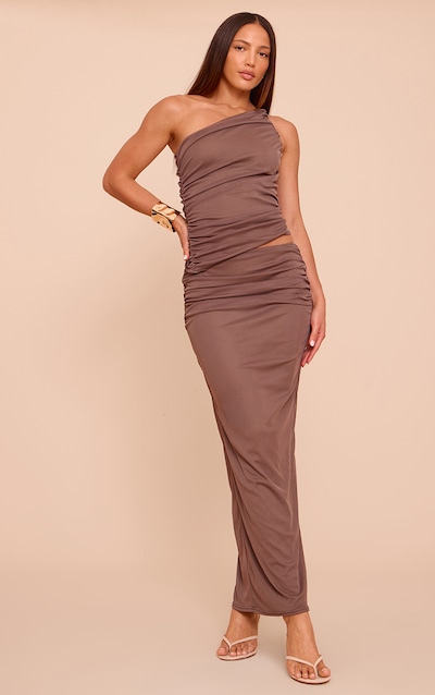 Tall Jupe longue en mesh gris champignon froncée