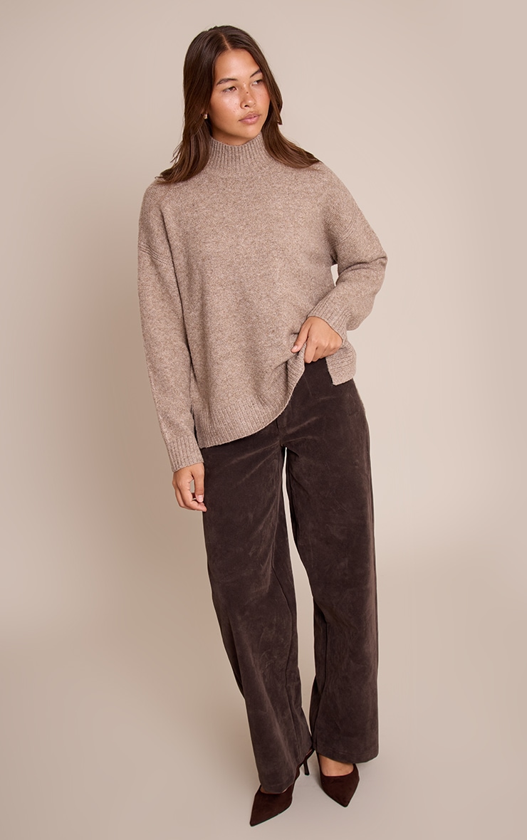 Taupe Oversized Polo Neck Knitted Jumper image 3