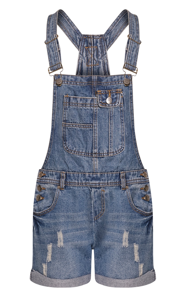 Arina Blue Denim Dungaree Shorts Jumpers PrettyLittleThing