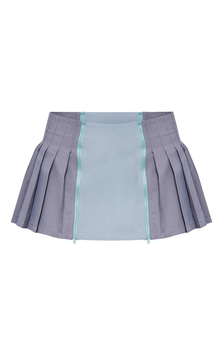 Grey Woven Zip Panel Pleated Micro Mini Skirt image 5