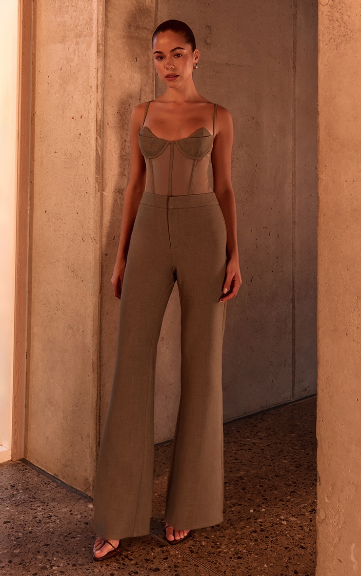 PLT Label Dark Sage Tailored Bandage Mesh Bodysuit image 3