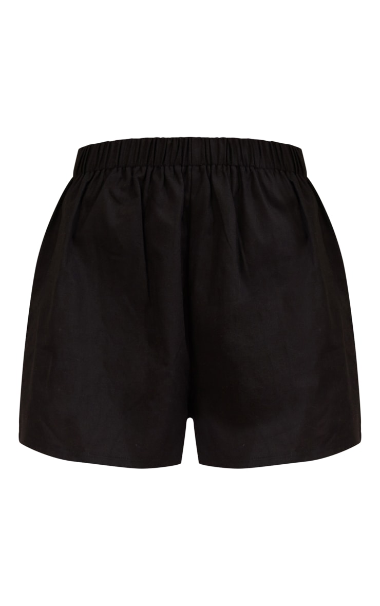 Black Woven Elastic Waist Floaty Shorts image 6