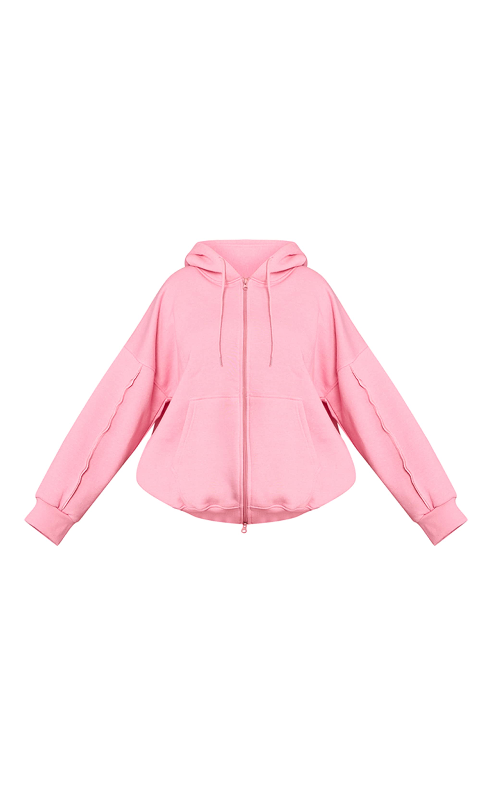  Plus Light Pink Oversized Seam Detail Zip Through Hoodie image 5