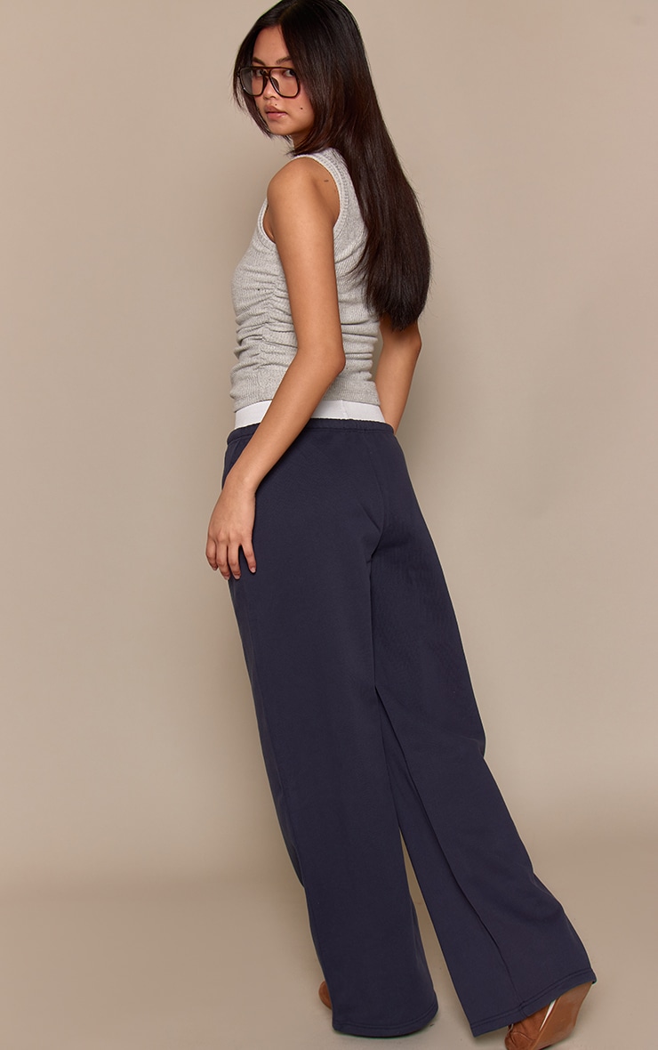 Navy Elastic Boxer Waistband Straight Leg Track Pants image 3