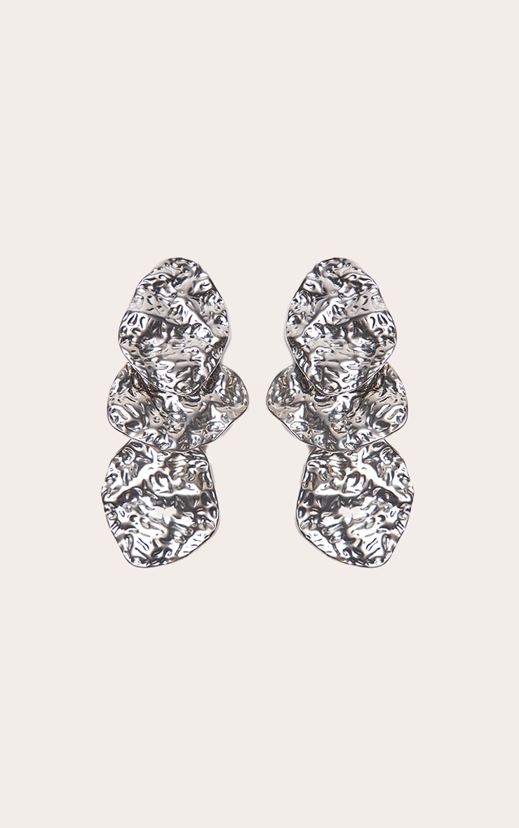 Silver Textured Statement Drop Earring image 2