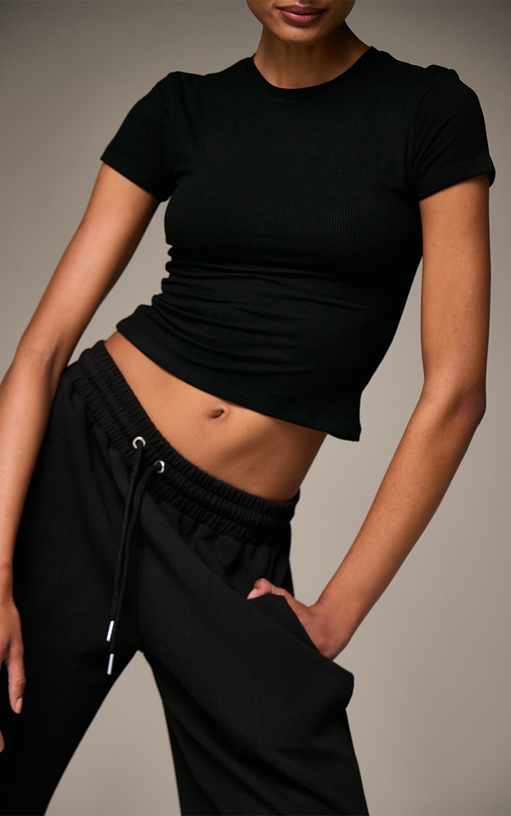 Black Soft Rib Short Sleeve Top image 1