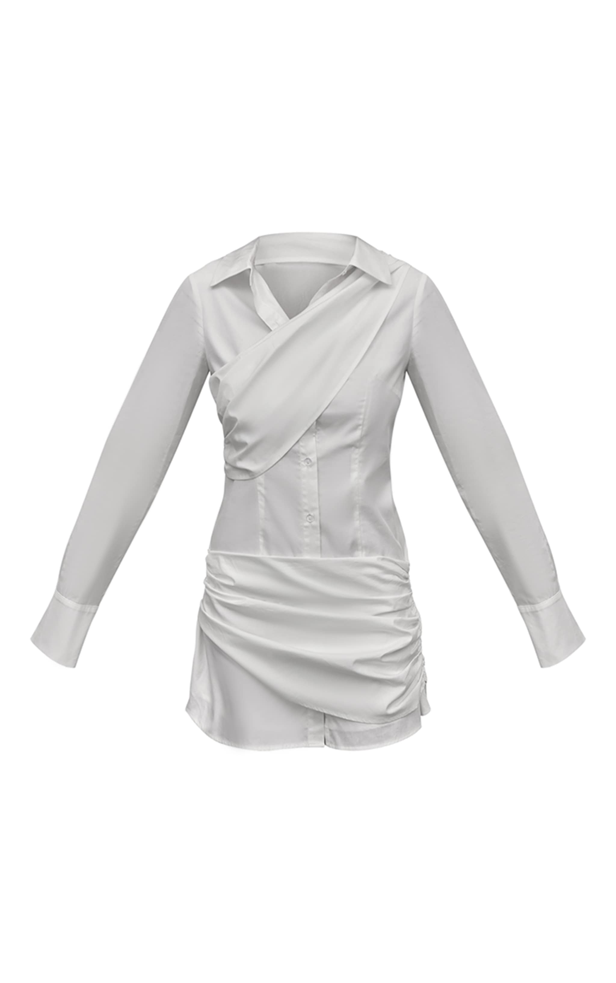 White Cotton Poplin Wrap Detail Long Sleeve Shirt Dress image 5