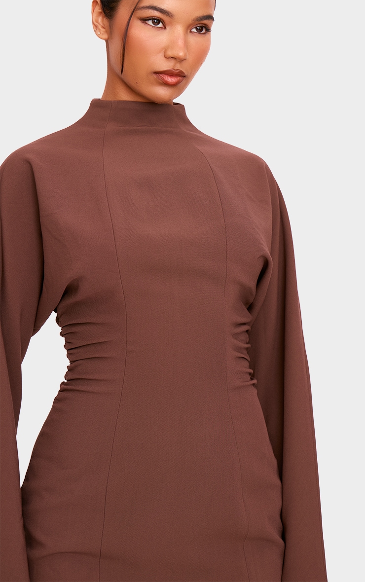 PLT Label Chocolate Batwing Sleeved Pleated Bodycon Dress image 4