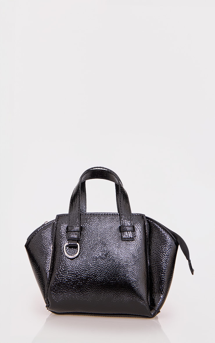 Black Crinkle Patent PU Handbag image 3