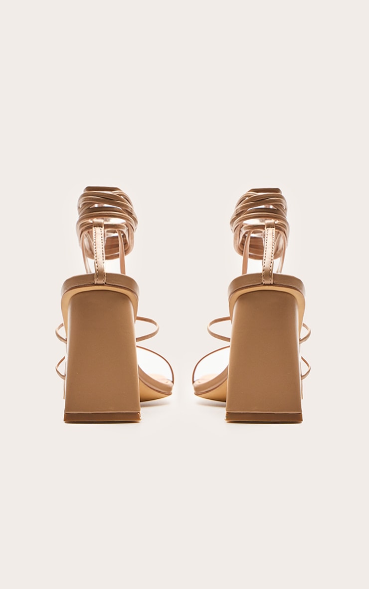 Nude Pu Square Toe Thong Strappy Lace Up Block Heeled Sandals image 4