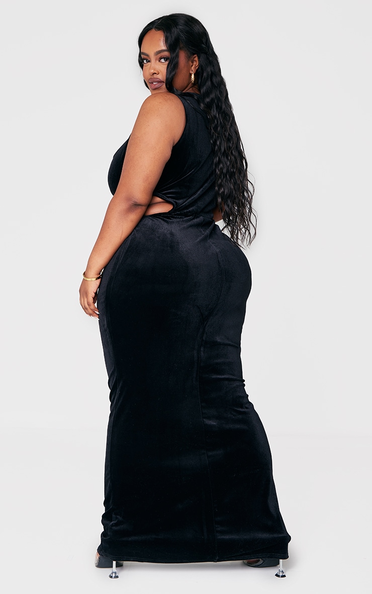 Plus Black Velvet Cut Out Side Midi Dress image 2