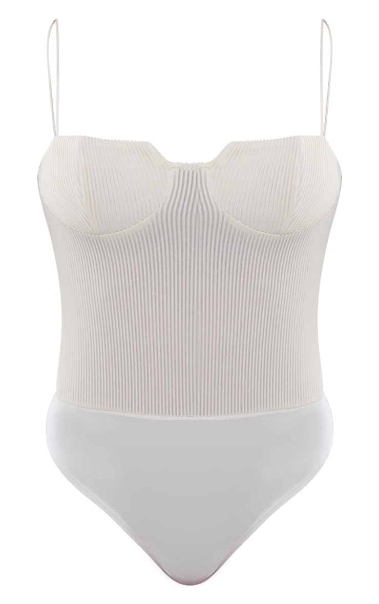 Cream Rib Strappy Cup Detail Bodysuit image 5