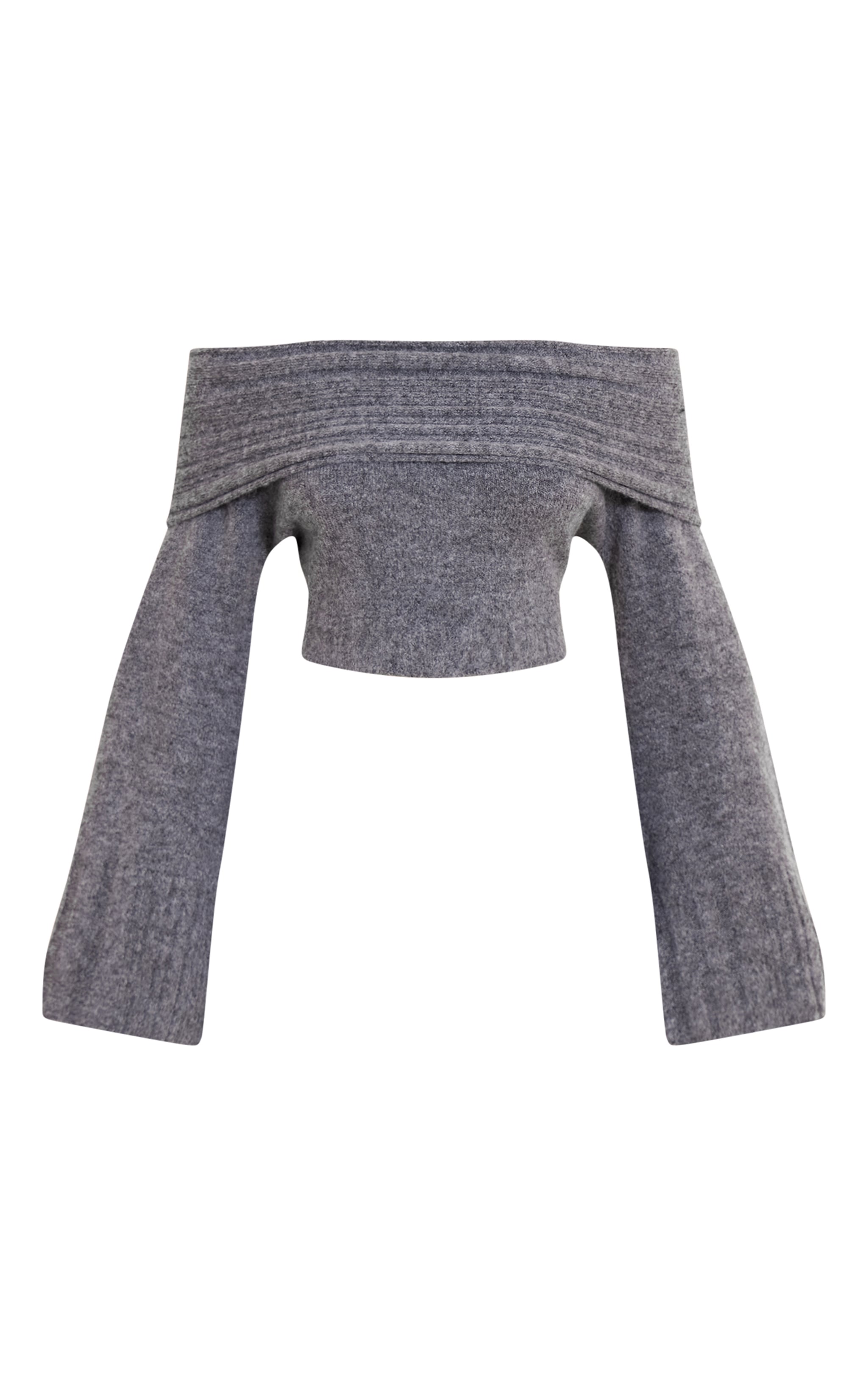 Petite Charcoal Rib Soft Knit Bardot Top image 5