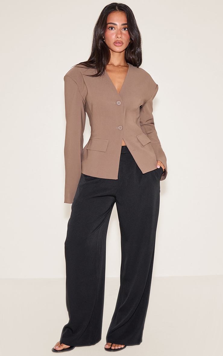 Petite Blazer taupe à épaules tombantes et taille cintrée image 3