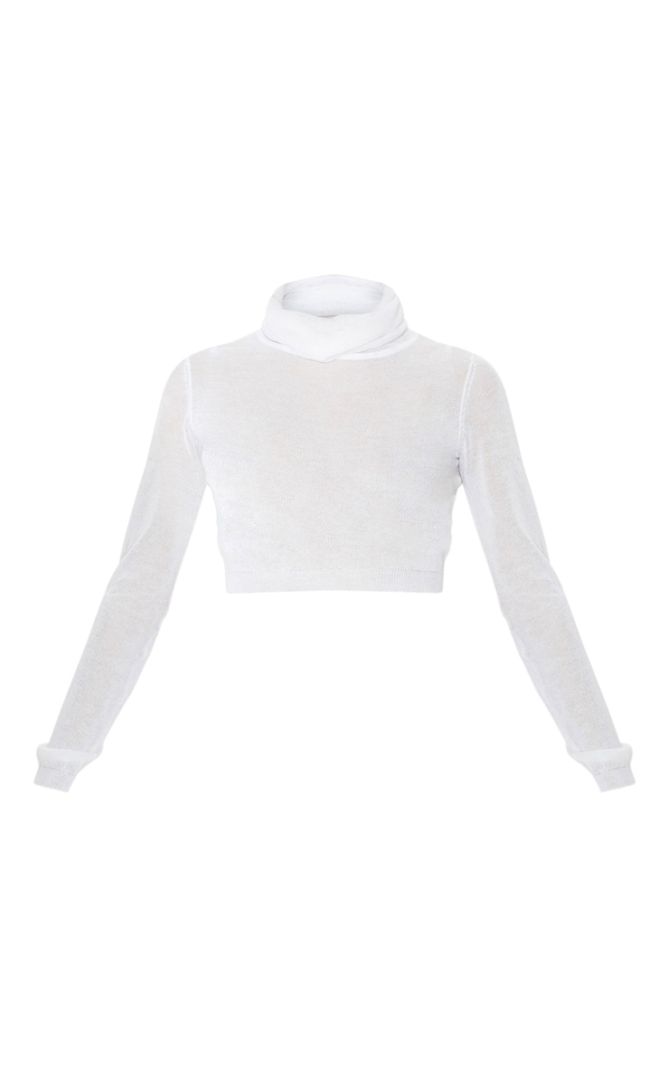 White Knitted Light Weight High Neck Top image 3