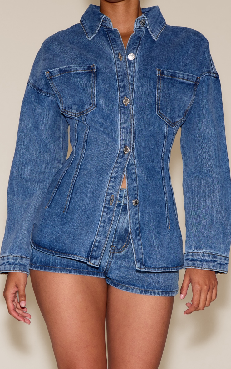Mid Blue Wash Mid Rise Denim Hotpants image 2