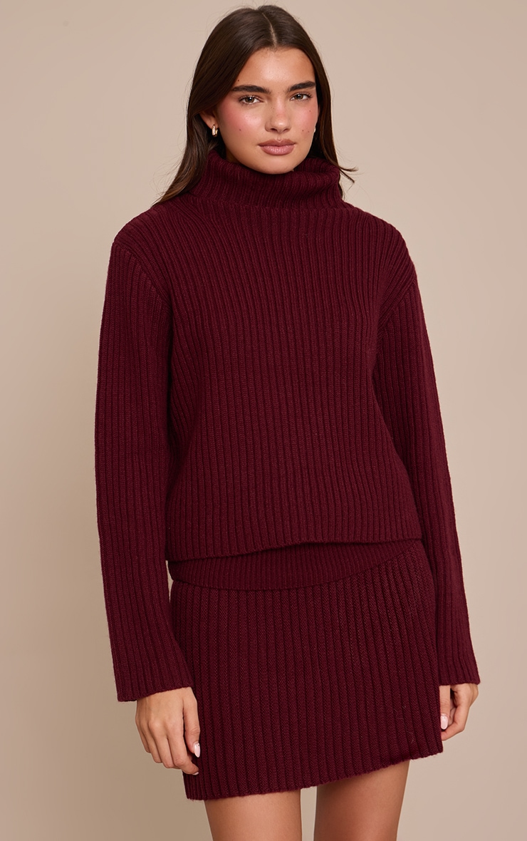 Dark Cherry Pleated Knitted Mini Skirt  image 4