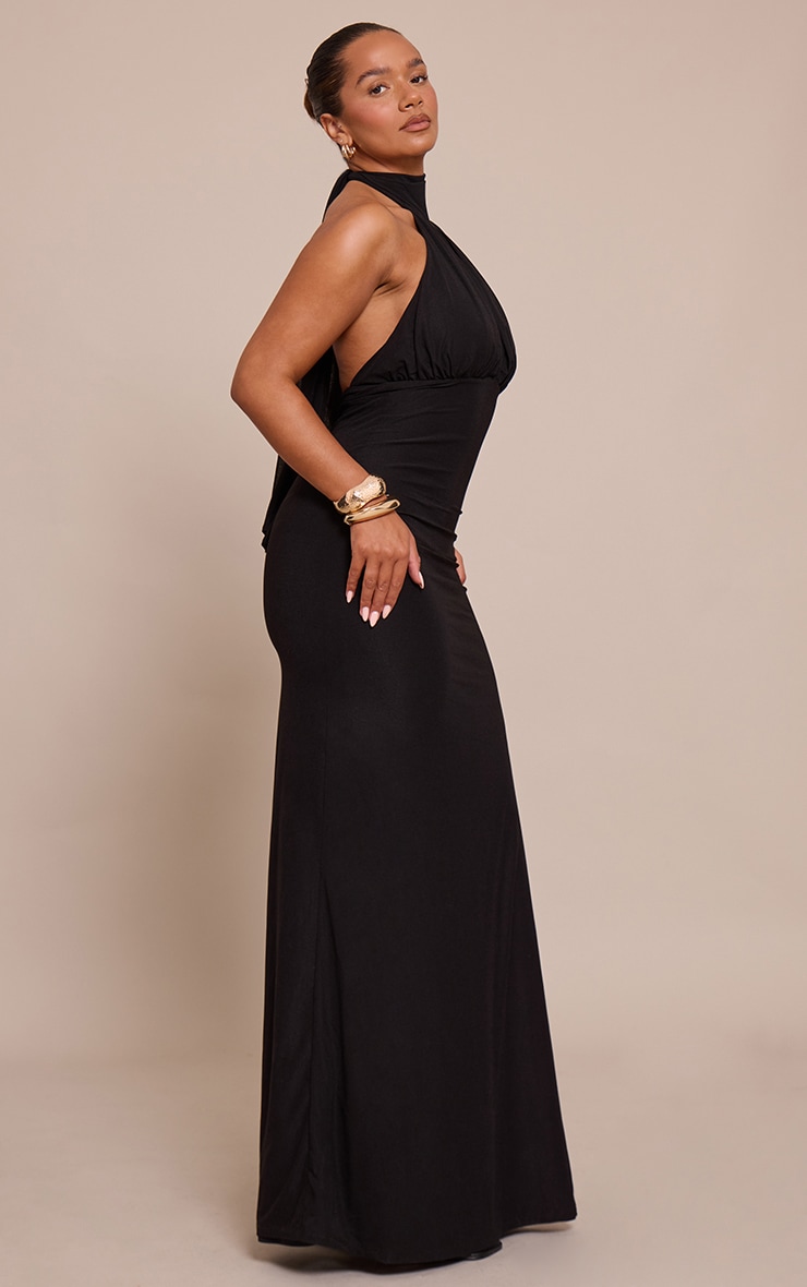 Shape Black Chiffon Halter Neck Plunge Maxi Dress image 3