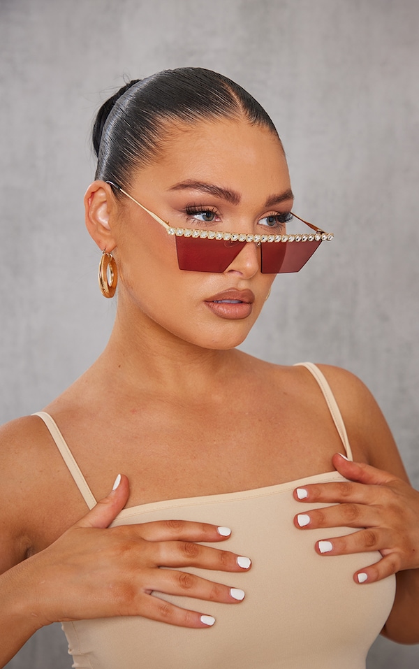 Gold Diamante Top Slim Visor Sunglasses PrettyLittleThing AUS