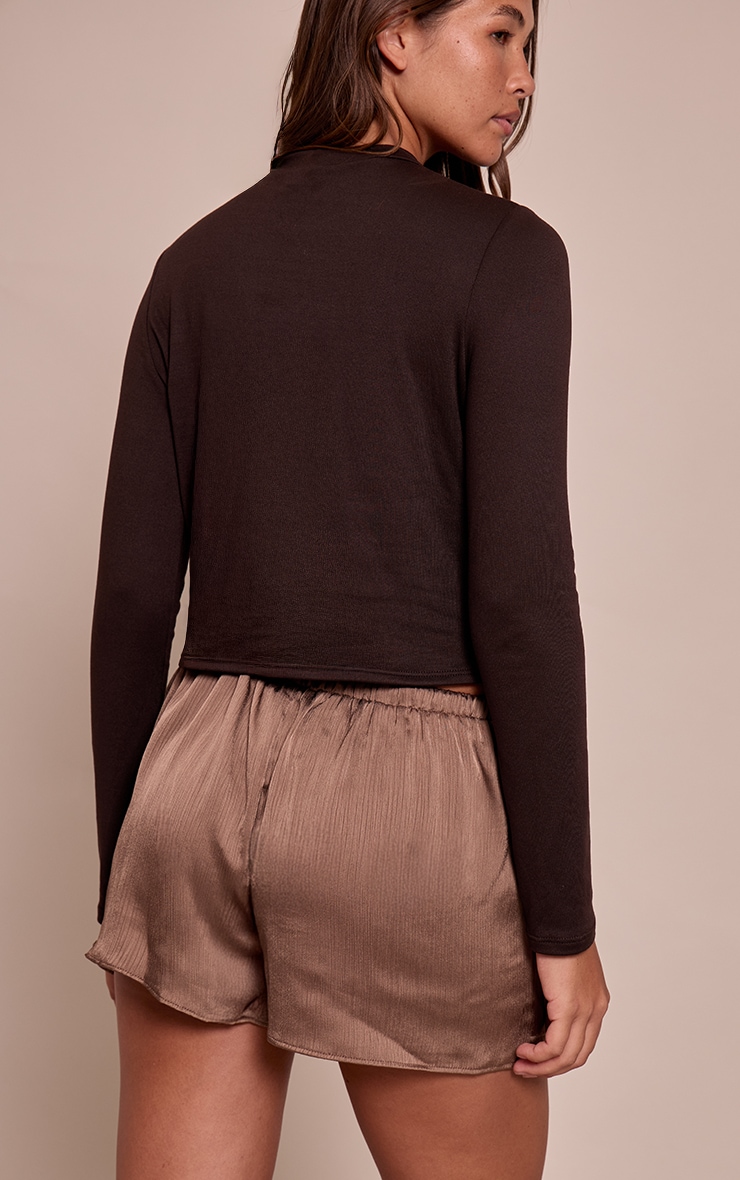 Chocolate Textured Satin Drawstring Shorts image 3