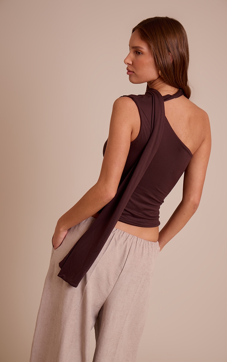Chocolate Double Layer Soft Touch Scarf Detail Long Top image 2