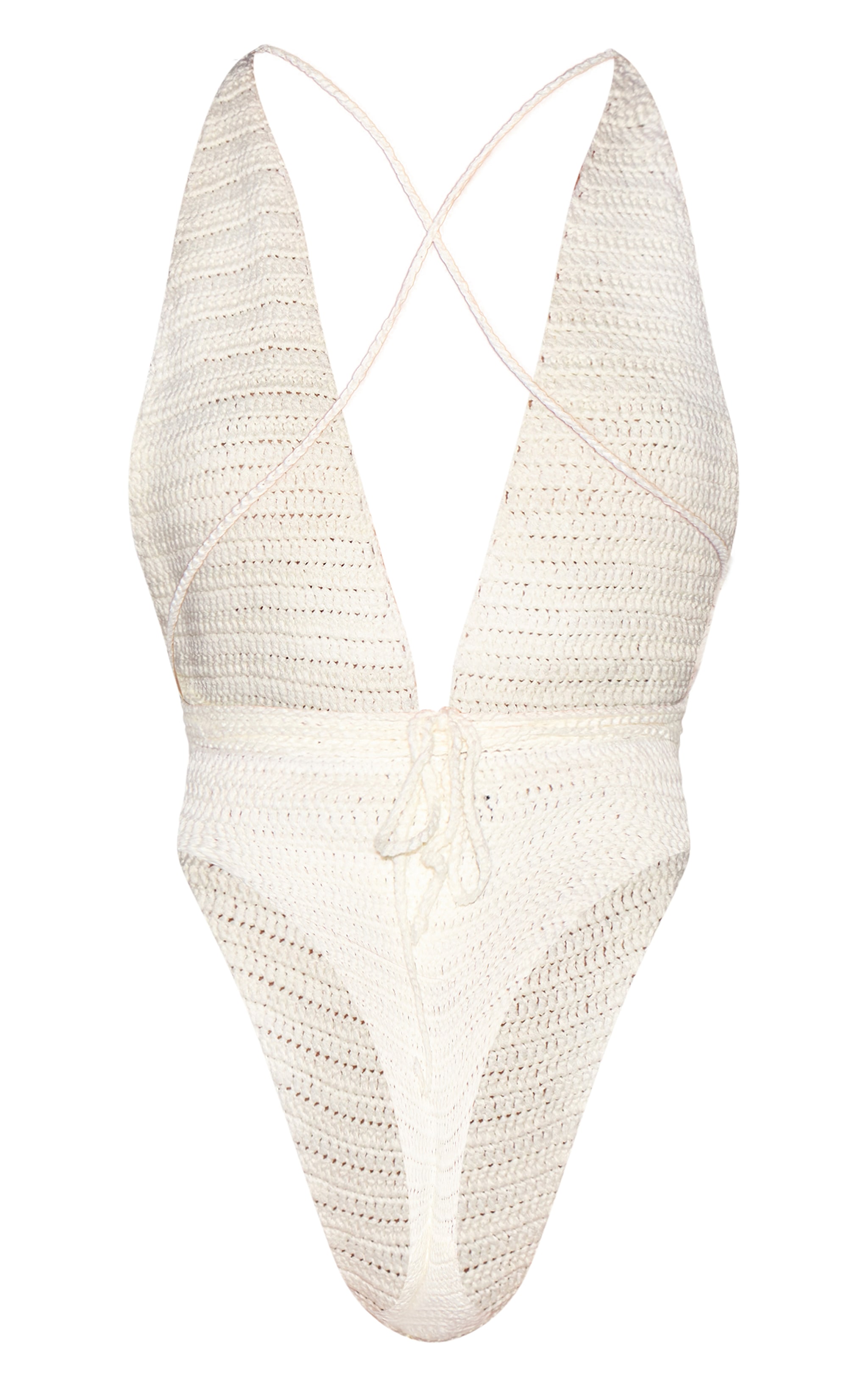 Cream Crochet Wrap Detail Plunge Swimsuit image 2