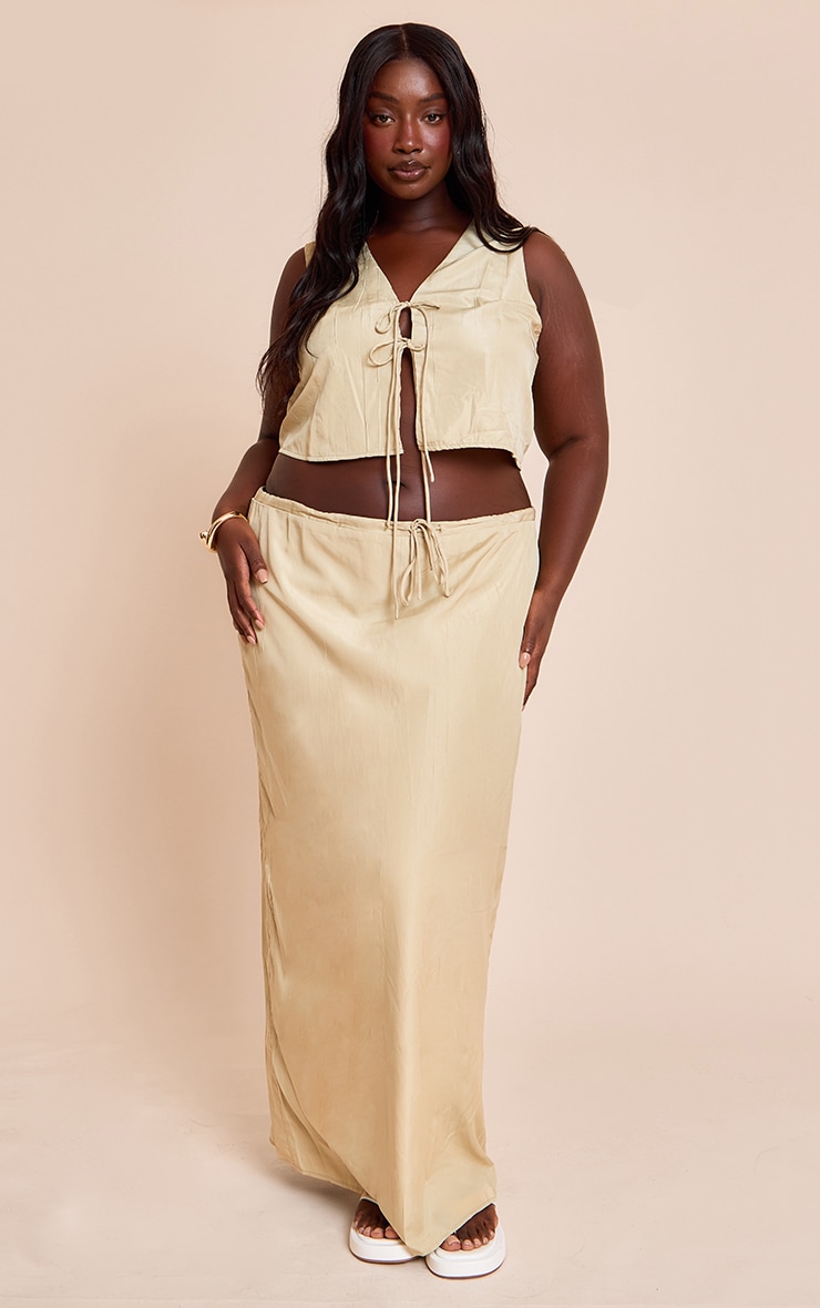 Plus Clay Textured Tie Waist Detail Maxi Skirt image 1