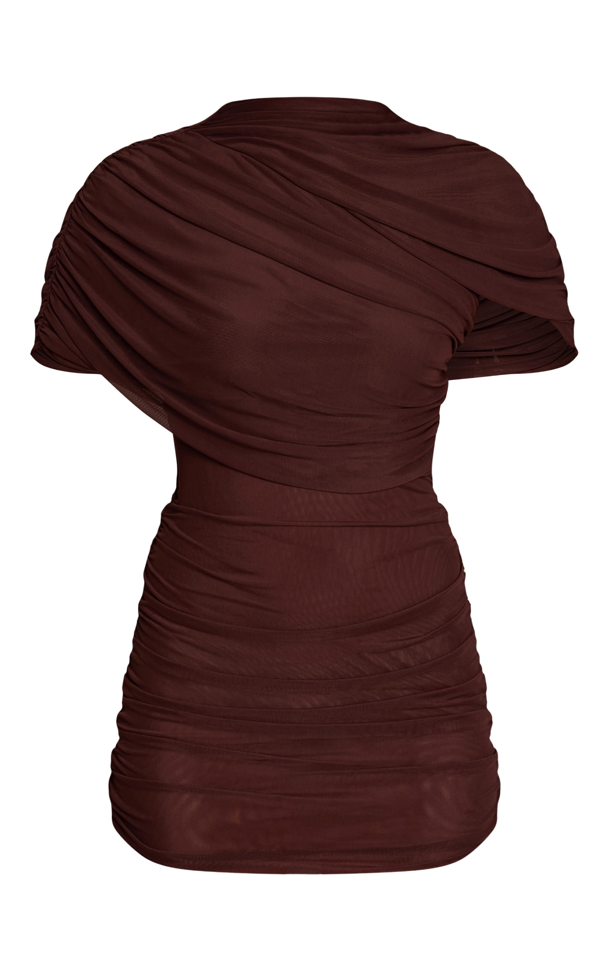 Mini robe en mesh chocolat froncée à manches courtes et partie superposée image 5