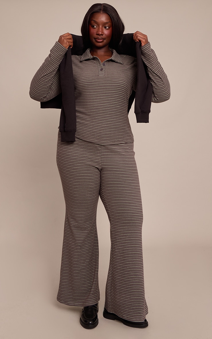 Plus Chocolate Pinstripe Collar Detail Long Sleeve Top image 3